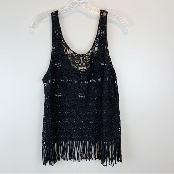 🌺3 FOR $20🌺 - Love J black crochet tank with fringe Small top - Picture 3 of 3
